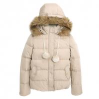 卖萌毛球连帽短款羽绒服 香槟金