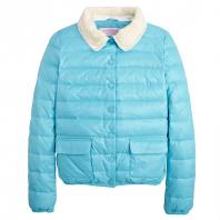 甜美珍珠领短款羽绒服 水蓝色