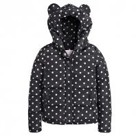 可爱圆点连帽短款羽绒服 黑色/米色波点