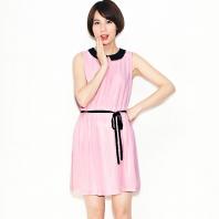 Sweety甜美系带雪纺连衣裙 浅粉...