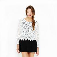 JX假两件套蕾丝拼接连衣裙 白色/黑色