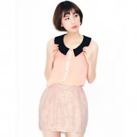 Sweety甜美蕾丝花苞裙 橙/白