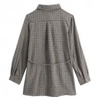 全棉色织格子腰带舒适女式长袖衬衫 绿...