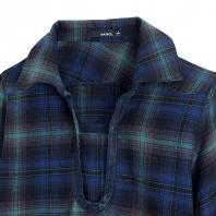 全棉色织格子格调拼接女式长袖衬衫 蓝绿格子