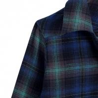 全棉色织格子格调拼接女式长袖衬衫 蓝绿格子