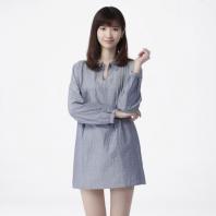 纯棉双层纱小波点女式长袖家居衫